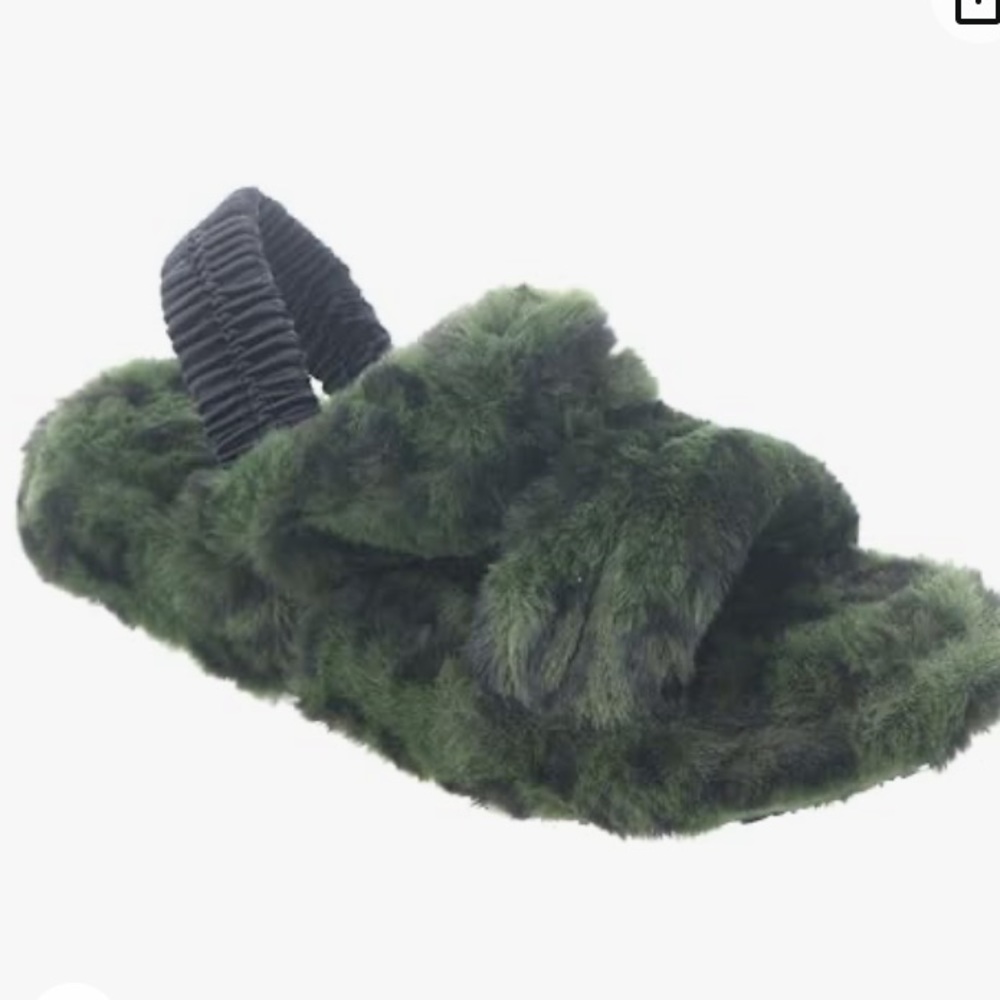 ARRAY Women’s Shayla Plush Faux Fur Fuzzy Slingback Slippers..Olive/Black Sz:9M